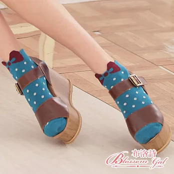 Blossom Gal韓國凱蒂蝴蝶結點點配色短襪(亮眼藍)亮眼藍