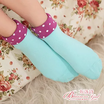 Blossom Gal韓國果漾繽紛反摺點點配色短襪(水藍)