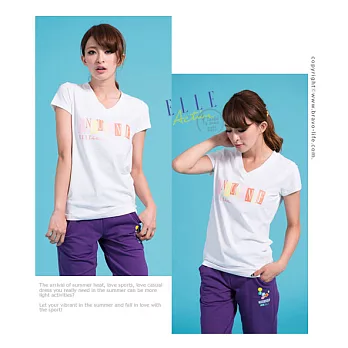 ELLE Active V領印花T恤_白M白色