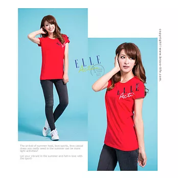 ELLE Active 圓領印花T恤_紅M紅色