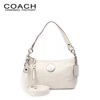 《COACH》新款白色真皮圓形標誌織帶肩側背兩用包