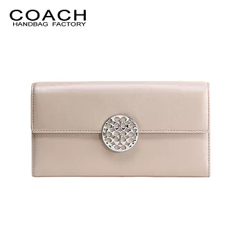 《COACH》新款 米色皮革鏤空壓扣長夾