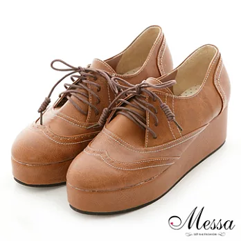 【Messa米莎】(MIT) 復古厚底內真皮尖頭牛津鞋-38棕色