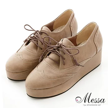 【Messa米莎】(MIT) 復古厚底內真皮尖頭牛津鞋-37可可色