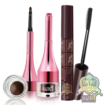 SUKI 香醇巧克力濃密睫毛膏+櫻姬耀眸防水眼線膠-堅強女神優雅絳紅