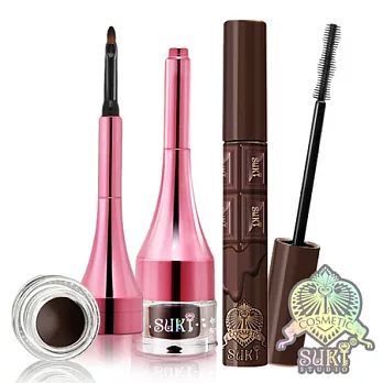 SUKI 焦糖巧克力纖長睫毛膏+櫻姬耀眸防水眼線膠-自由信念自信深棕