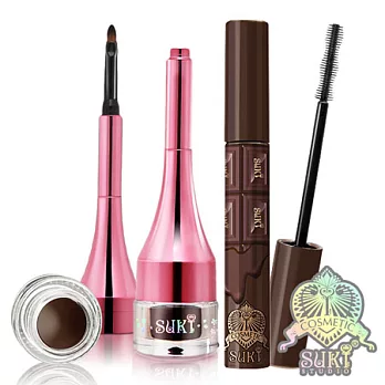 SUKI 焦糖巧克力纖長睫毛膏+櫻姬耀眸防水眼線膠-堅強女神優雅絳紅