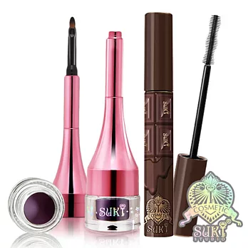 SUKI 焦糖巧克力纖長睫毛膏+櫻姬耀眸防水眼線膠-自由信念自由璨紫