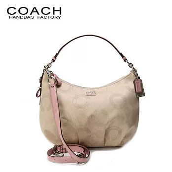 《COACH》專櫃款 粉色馬車LOGO半圓弧型肩背/斜背兩用包