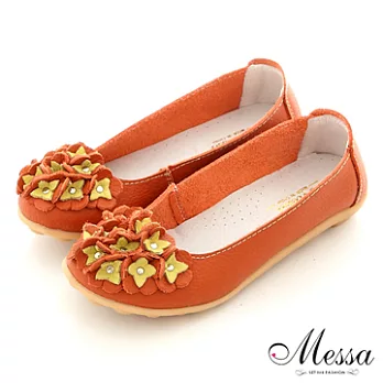 【Messa米莎】知性鉚釘花漾全真牛皮休閒鞋-40橘色