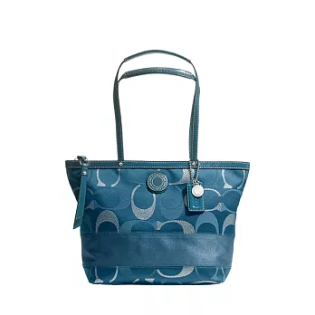 《COACH》藍綠色漸層C Logo圓標亮面肩背托特包