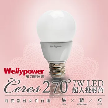 Wellypower威力盟LED 7W女性柔美演色270度超大投射角燈泡球2入組晝光色