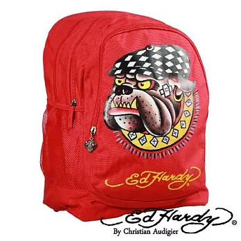 ED Hardy 印花鬥牛犬三層大背包-紅色