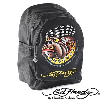 ED Hardy 印花鬥牛犬三層大背包-黑色