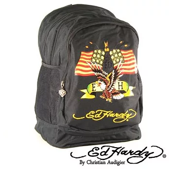 ED Hardy 印花美國老鷹三層大背包-黑色