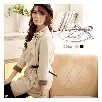【MISS Q - 9036】韓國高質感多穿法時尚長版風衣外套 (杏/黑)FREE杏色