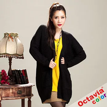 【OCTAVIA COLOR】正韓手工針織平行感針織大罩衫 - 無限黑
