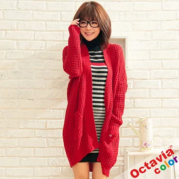【OCTAVIA COLOR】正韓手工針織平行感針織大罩衫 - 辣桔紅