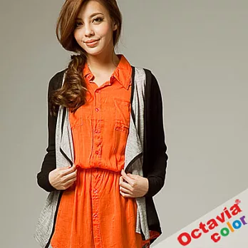 【OCTAVIA COLOR】薇卡風雙層式假兩件式罩衫 - 黑淺灰