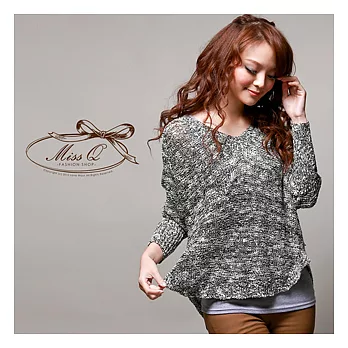 MISS Q【1129】 韓國時尚感粗針織亮片飛鼠秀寬罩衫FREE黑白色