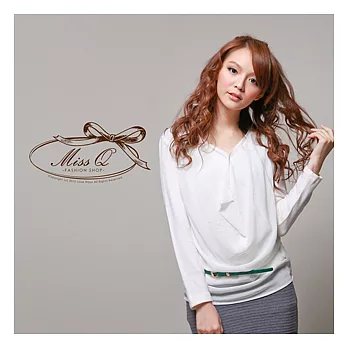 MISS Q 【077】韓國黑領前雪紡拼棉質上衣FREE白色