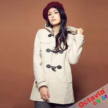 【OCTAVIA COLOR】CIAO MILANO 毛呢牛角扣長版外套 - 米花白