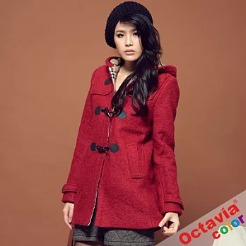 【OCTAVIA COLOR】CIAO MILANO 毛呢牛角扣長版外套 - 陽呢紅