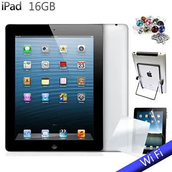 NEW IPAD 4(台灣公司貨) Wi-Fi 版 16GB+保護貼+水鑽耳機防塵塞+直立架黑