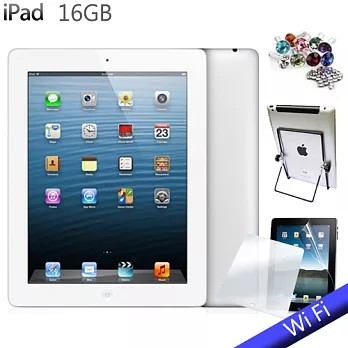 NEW IPAD 4(台灣公司貨) Wi-Fi 版 16GB+保護貼+水鑽耳機防塵塞+直立架白