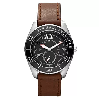 A│X Armani Exchange 科技人性都會運動腕錶(皮帶-咖啡銀)