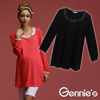日本布料【Gennie’s奇妮】Feravani系列‧緞面拼接質感秋冬孕婦上衣(C3W08)M黑