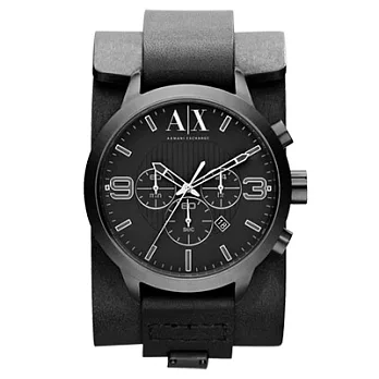 A|X Armani Exchange 龐克騎士三環時尚腕錶(黑)