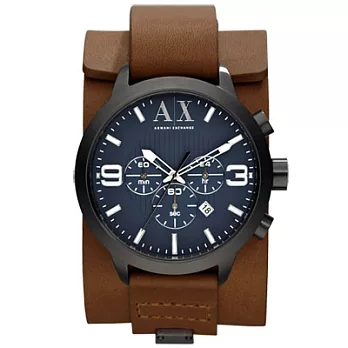 A|X Armani Exchange 龐克騎士三環時尚腕錶(咖啡藍)