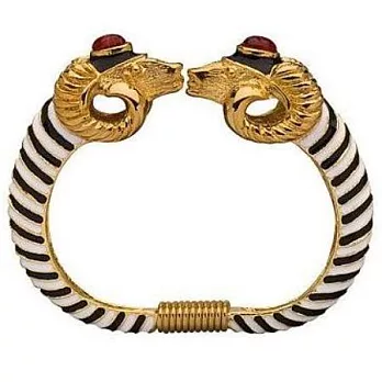 【Kenneth Jay Lane】好萊塢巨星名媛最愛~紅寶石黑白條紋金色山羊手環