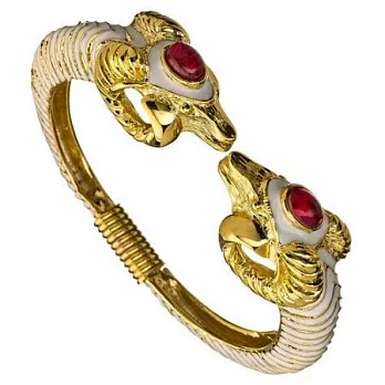 【Kenneth Jay Lane】好萊塢巨星名媛最愛~紅寶石白金條紋金色山羊手環