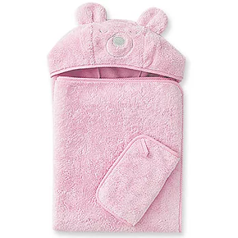 【奇哥】柔棉小熊 吸濕快乾浴巾袍粉紅