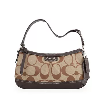 COACH 卡其/咖織布皮飾邊卡其/咖