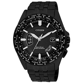 CITIZEN 小資紳士光動能電波腕錶(鋼帶-全黑)