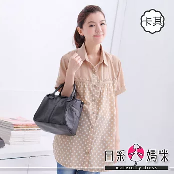 【日系小媽咪】點點雙口袋後綁帶孕婦哺乳衣FREE卡其
