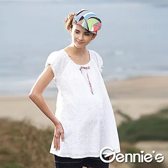 【Gennie’s奇妮】仿格紋俏麗娃娃感春夏孕婦上衣(G3X24)S白