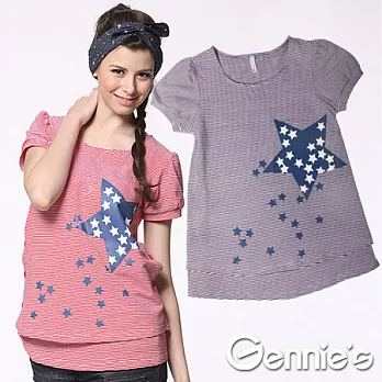 【Gennie’s奇妮】個性星圖條紋春夏孕婦哺乳上衣(GNA53)S淺灰
