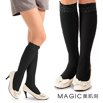 Magic美肌刻-200丹塑腿蕾絲機能小腿襪黑色(M-L)