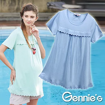 【Gennie’s奇妮】糖心純色刺繡春夏孕婦上衣(G3X32)S藍