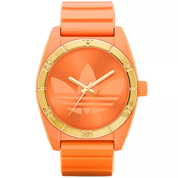 adidas 街潮繽紛三葉休閒腕錶(金框橘)