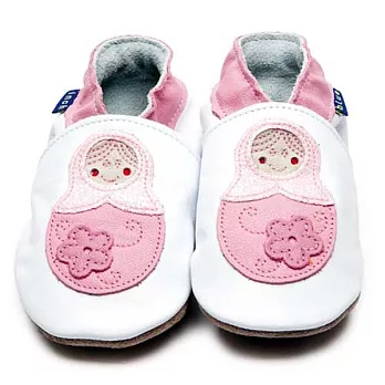 英國製Inch Blue，真皮手工學步鞋禮盒，Baboushka-White Glitter(6~12M)