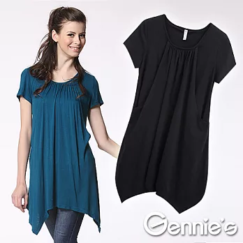 【Gennie’s奇妮】不規則剪裁垂墜感春夏長版哺乳衣(GNA47)M黑