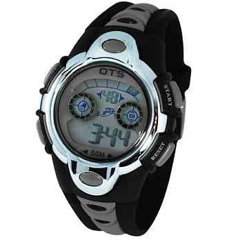 O.T.S奧迪斯流行七彩冷光運動電子錶-355（黑灰）