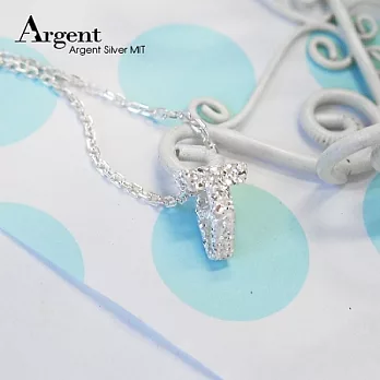 【ARGENT銀飾】「純銀-金蔥-立體字母T」16吋純銀項鍊