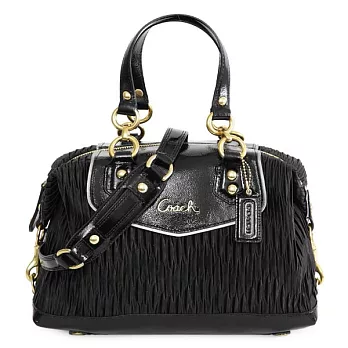 《COACH》黑色皺褶皮飾邊波士頓包黑色
