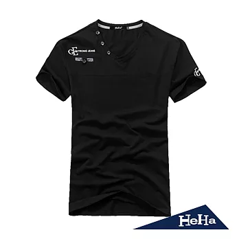 【HeHa】時尚英倫風V領字母短袖T恤(共二色)M黑色